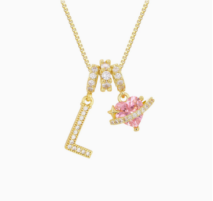 3-in-1 Custom Alphabet & Pink Zircon Pendant Necklace💫