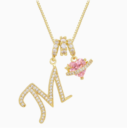 3-in-1 Custom Alphabet & Pink Zircon Pendant Necklace💫