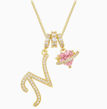 3-in-1 Custom Alphabet & Pink Zircon Pendant Necklace💫
