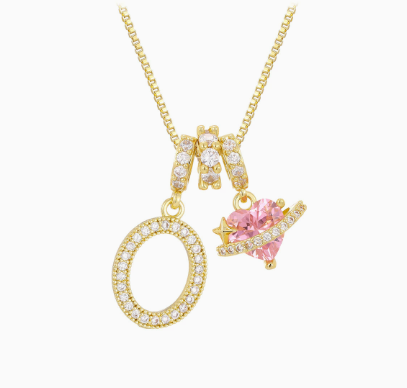 3-in-1 Custom Alphabet & Pink Zircon Pendant Necklace💫