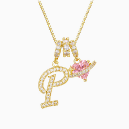 3-in-1 Custom Alphabet & Pink Zircon Pendant Necklace💫