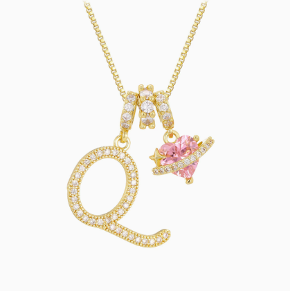 3-in-1 Custom Alphabet & Pink Zircon Pendant Necklace💫