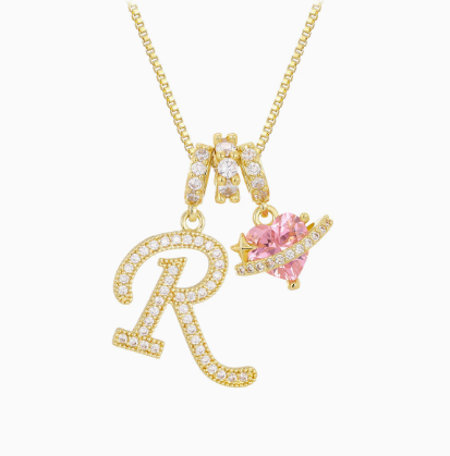 3-in-1 Custom Alphabet & Pink Zircon Pendant Necklace💫