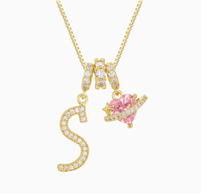 3-in-1 Custom Alphabet & Pink Zircon Pendant Necklace💫