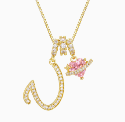 3-in-1 Custom Alphabet & Pink Zircon Pendant Necklace💫
