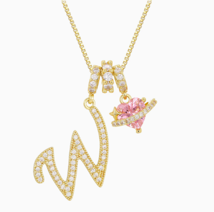 3-in-1 Custom Alphabet & Pink Zircon Pendant Necklace💫