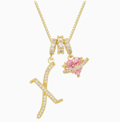 3-in-1 Custom Alphabet & Pink Zircon Pendant Necklace💫