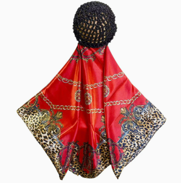 Chic 2-in-1 Red Chain Silk Headscarf & Hair Net Cap 👑