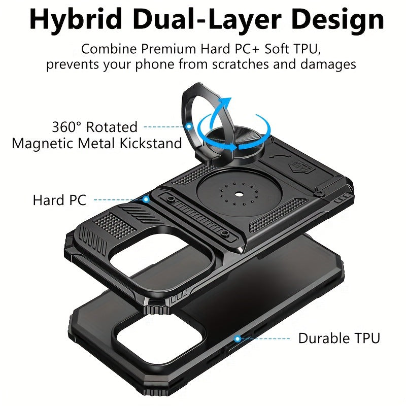 📱Compatible with iPhone & Samsung | Wallet Phone Case Card Holder Magnetic Ring Stand Heavy Duty Cover