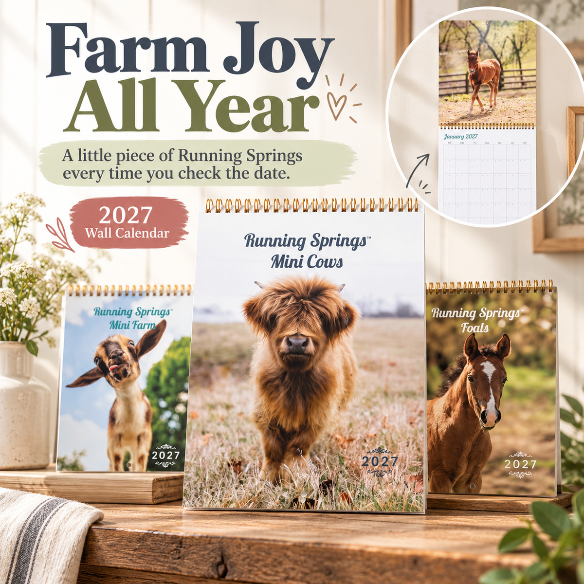 🐮 2027 Mini Farm Animal Wall Calendar – Adorable Farm Moments All Year Long