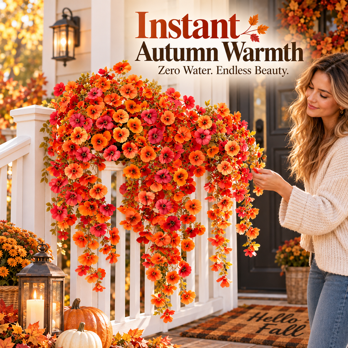 🍂 Fall Autumn Artificial Silk Pansy & Eucalyptus Hanging Bouquet-6 Packs