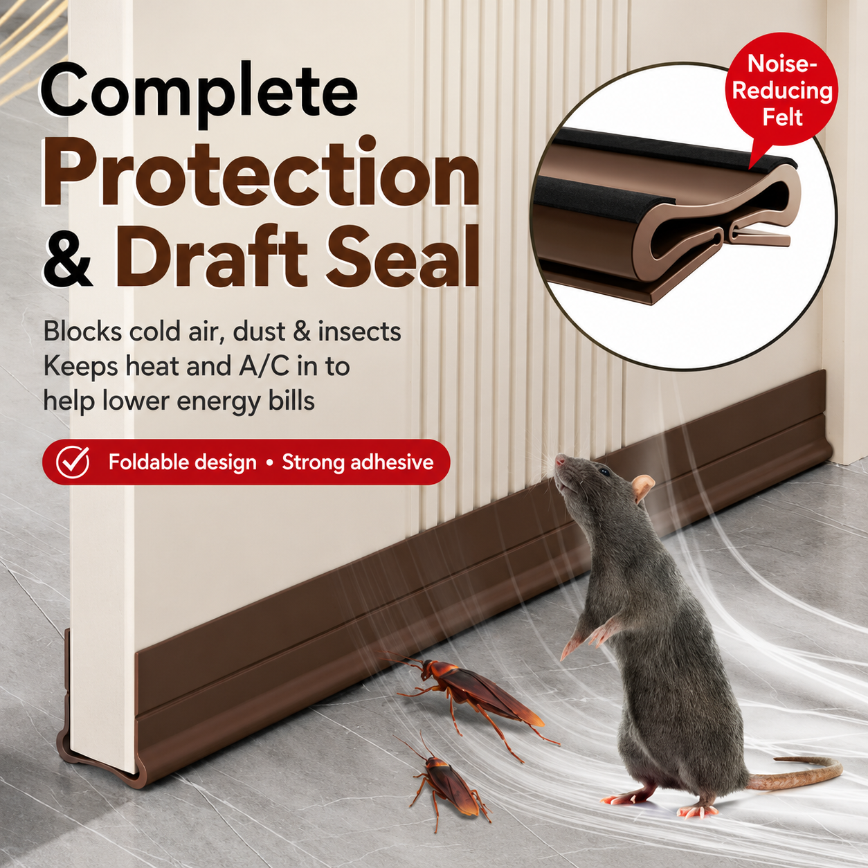 🛡️ Self-Adhesive Door Bottom Seal - Soundproof & Anti-Bug Draft Blocker