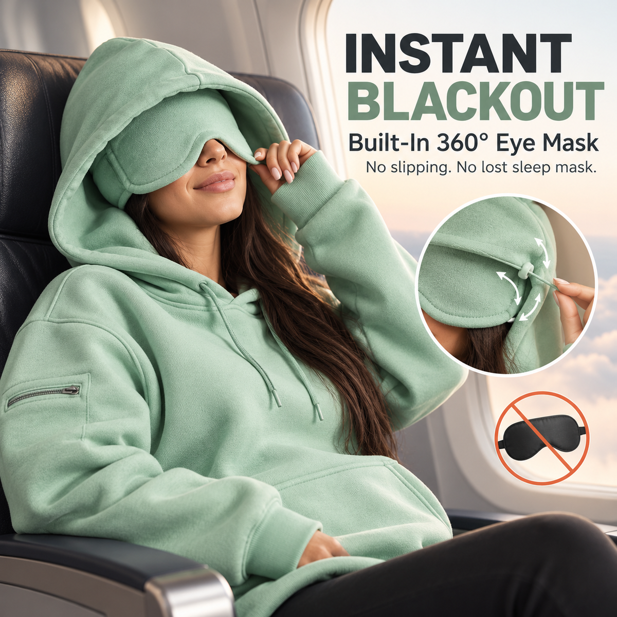 🌙 Travel Sweatshirt Hoodie with Built-in Sleep Mask