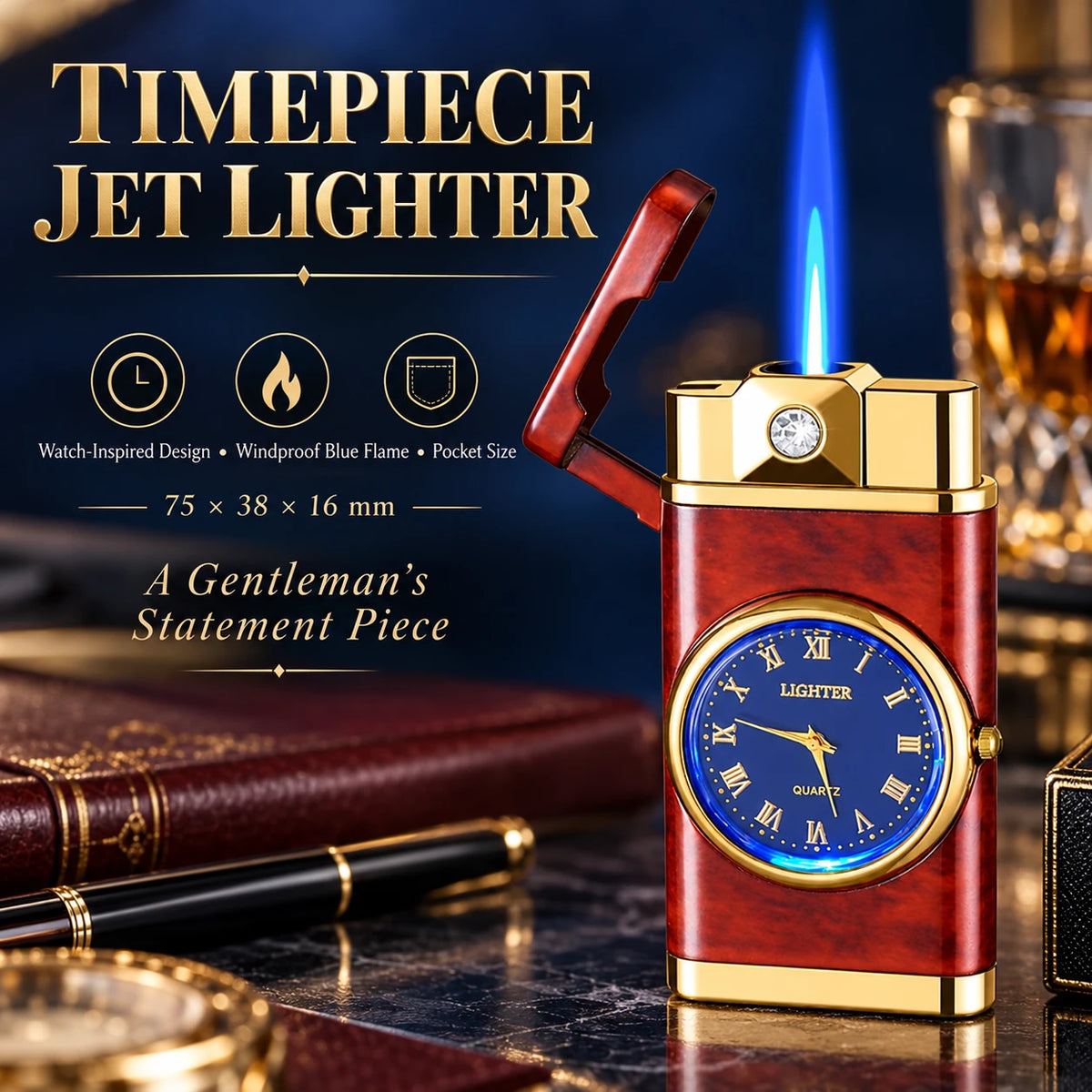 Adjustable, rechargeable, portable outdoor windproof blue flame lighter