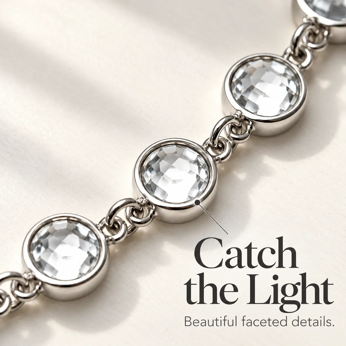 ✨ Sparkling Charm Chain with Faceted Stones – Silver-Tone Bow, Star & Cross Styles 🎁