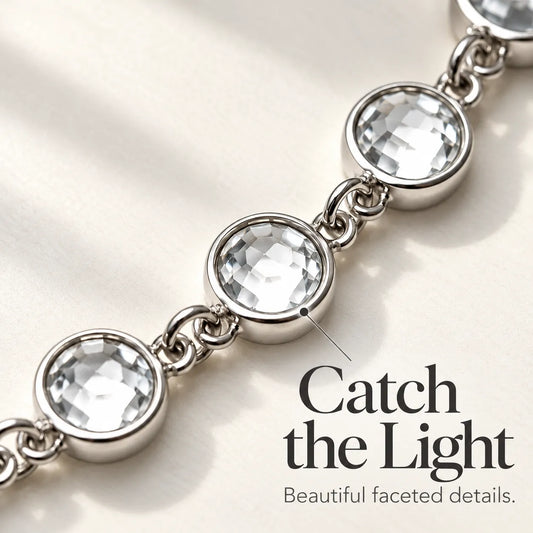 ✨ Sparkling Charm Chain with Faceted Stones – Silver-Tone Bow, Star & Cross Styles 🎁