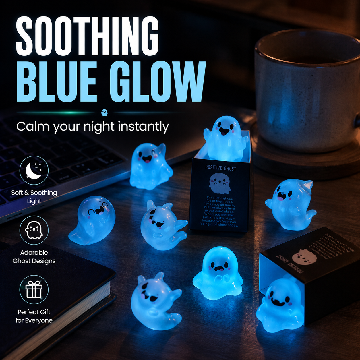 🌙 Light Up Your Night: Cute Glow-in-the-Dark Positive Ghost Figurine in Matchbox👻