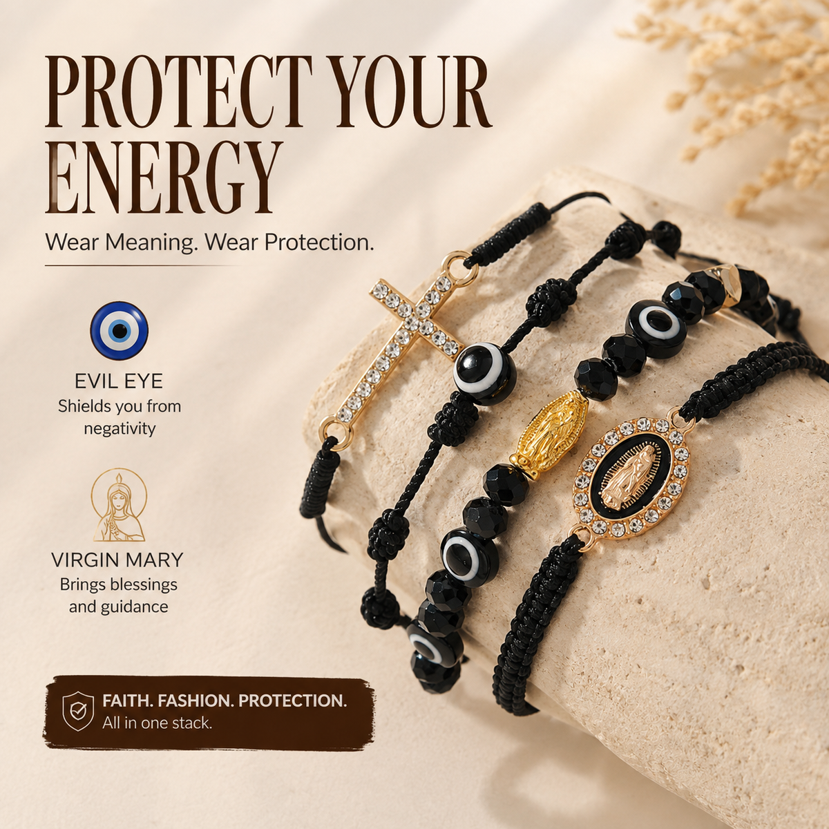 ✨ Aesthetic Multi-Layer Evil Eye & Cross Braided Bracelet Set
