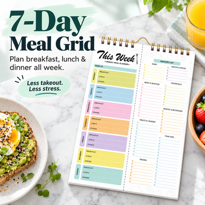 Weekly Meal Planner & Tear-Off Shopping List Notepad 🗓️