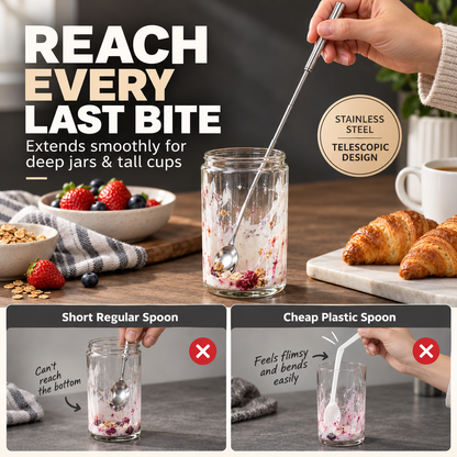 Stainless Steel Telescopic Extendable Long Handle Fork & Spoon 🥄