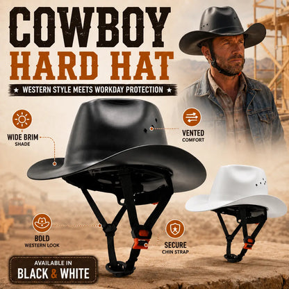 🤠 Western Cowboy Hard Hat Wide Brim Helmet with Chin Strap 🛡️
