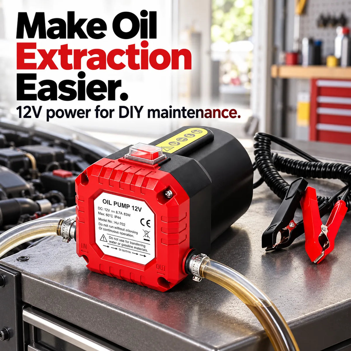 🔧 12V Electric Oil Extractor Pump Kit – 80W Engine Oil Change Pump with Hoses & Battery Clips 🚗
