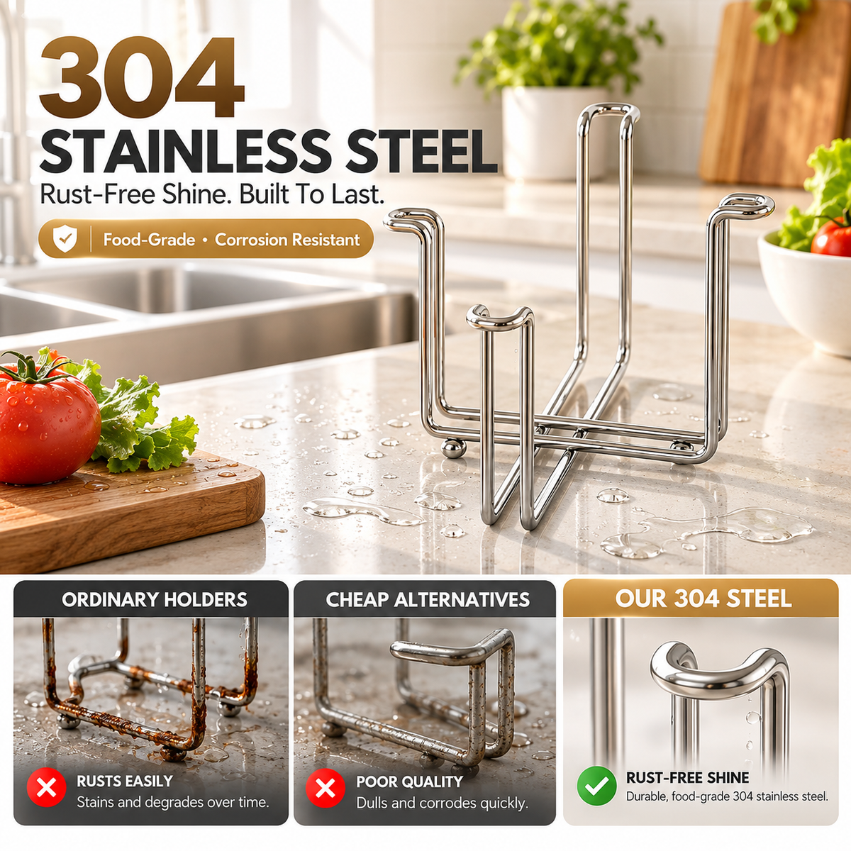 ✨ The Ultimate Foldable 304 Stainless Steel Trash Bag Holder