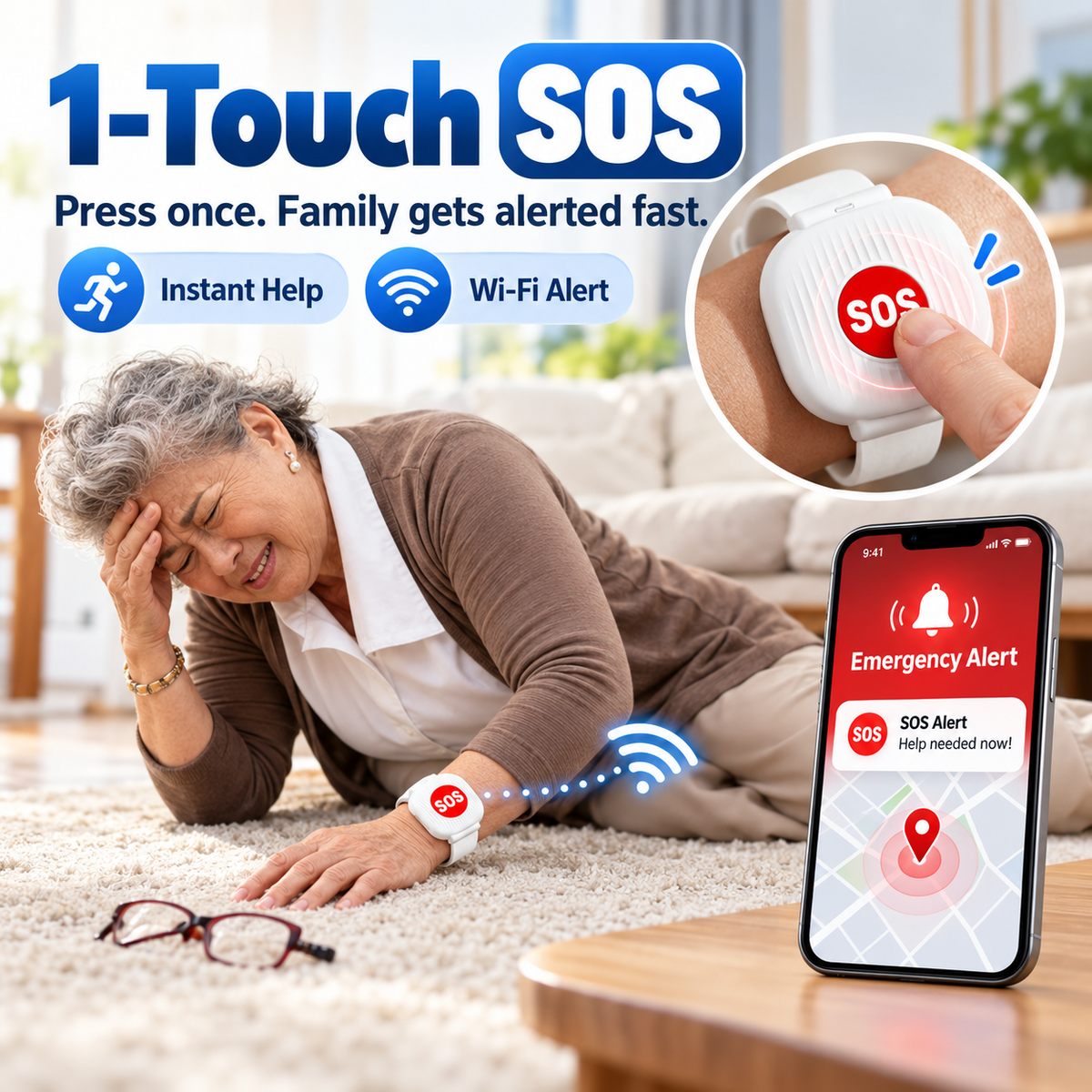 Smart WiFi SOS Emergency Button & Panic Alarm Watch🚨