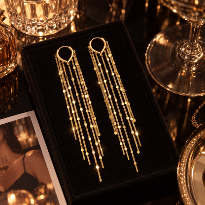 🌟 Chic V-Shape Huggie Long Fringe Dangle Earrings