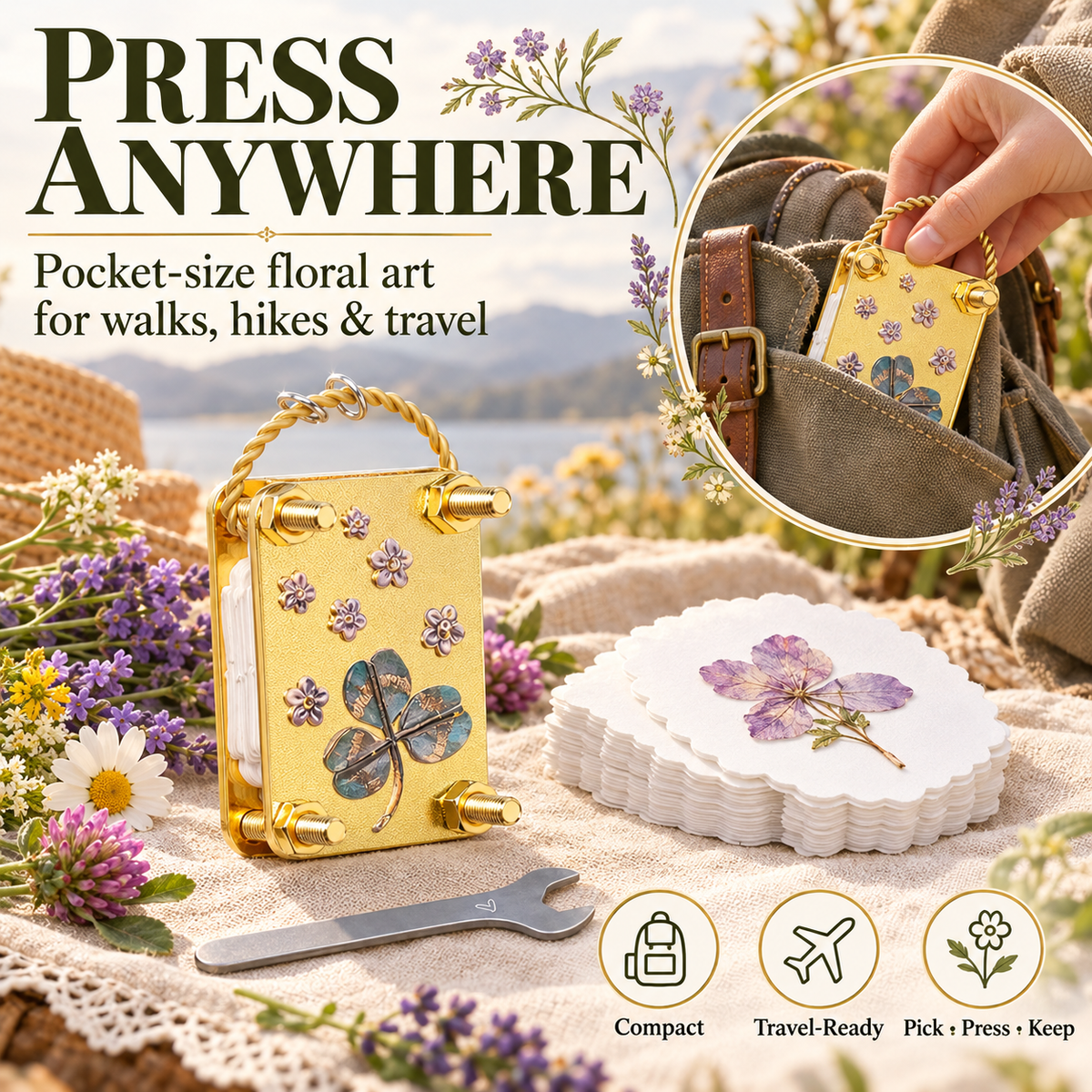 🌸 Micro Metal Flower Press Kit – Portable Botanical Art Press