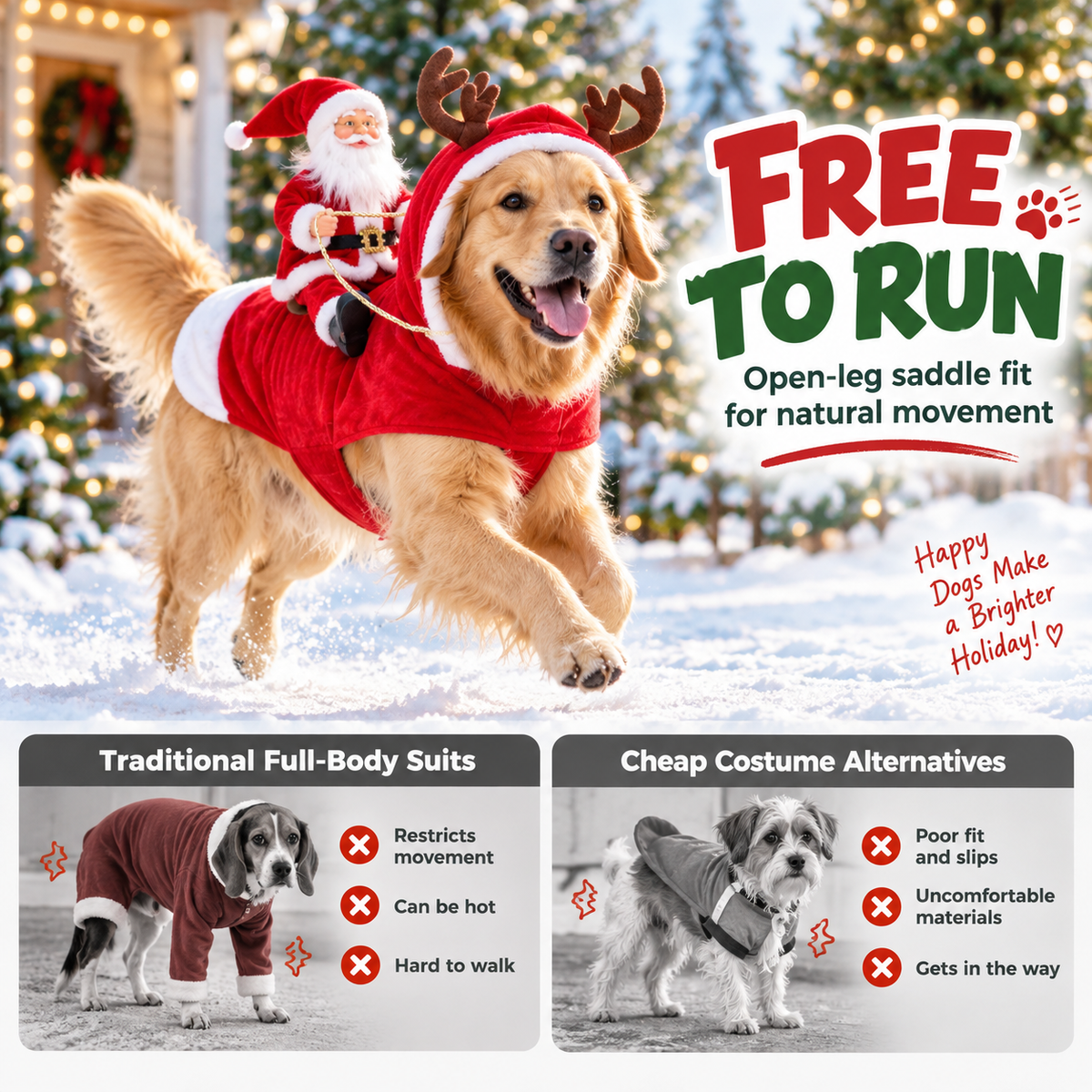 🎅 Christmas Dog Riding Santa Outfit - Funny Holiday Pet Apparel 🎁