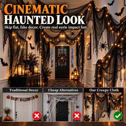 Halloween Spooky Creepy Cloth & Haunted House Spider Web Drape 🕷️👻
