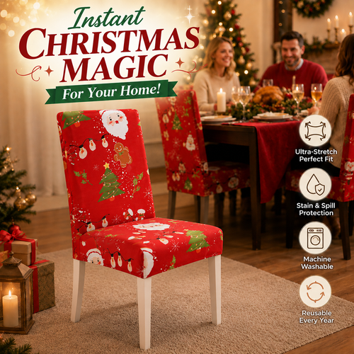 🎄 Elastic Christmas Dining Chair Cover – Soft, Washable & Festive Slipcover 🎅