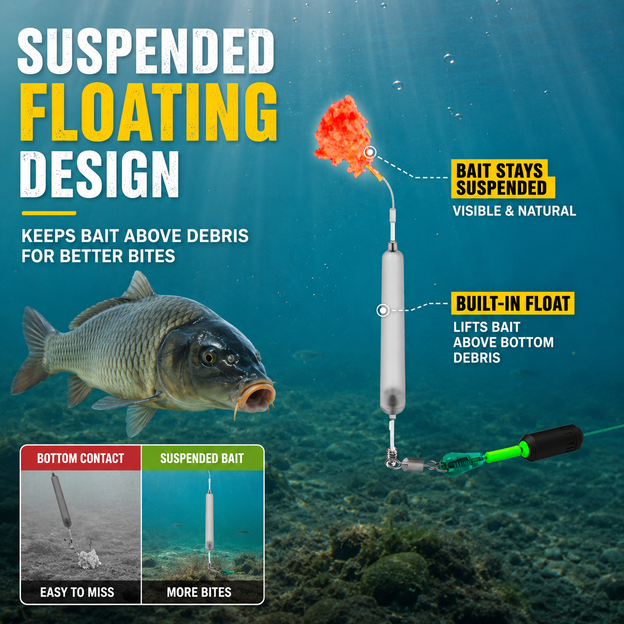 🎣 Anti-Snag Floating Fishing Rig with Gold Sleeved Hooks (Pack of 5)