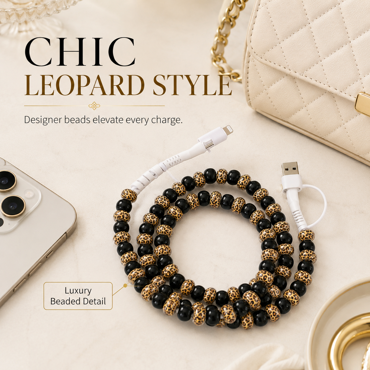 Luxury Leopard Beaded Dual-Head Charging Cable 🖤⚡