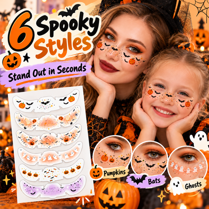 🕷️ 6-Pack Halloween Temporary Freckles & Bat Face Decals