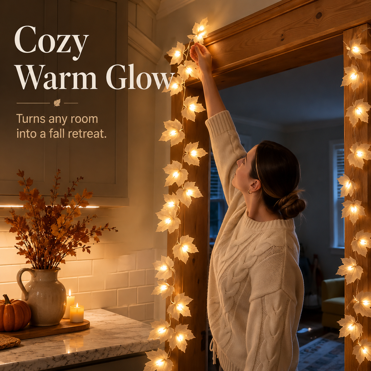 🍂 Instant Cozy Vibes Autumn Warm Maple Leaf LED String Lights