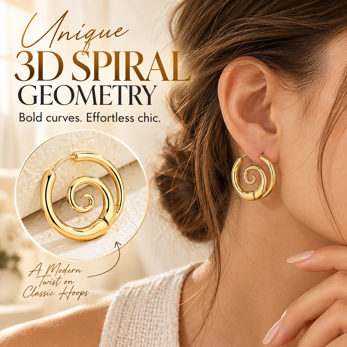 Chic Gold Spiral Huggie Hoops | Whimsical Fall Aesthetic Statement Earrings💫