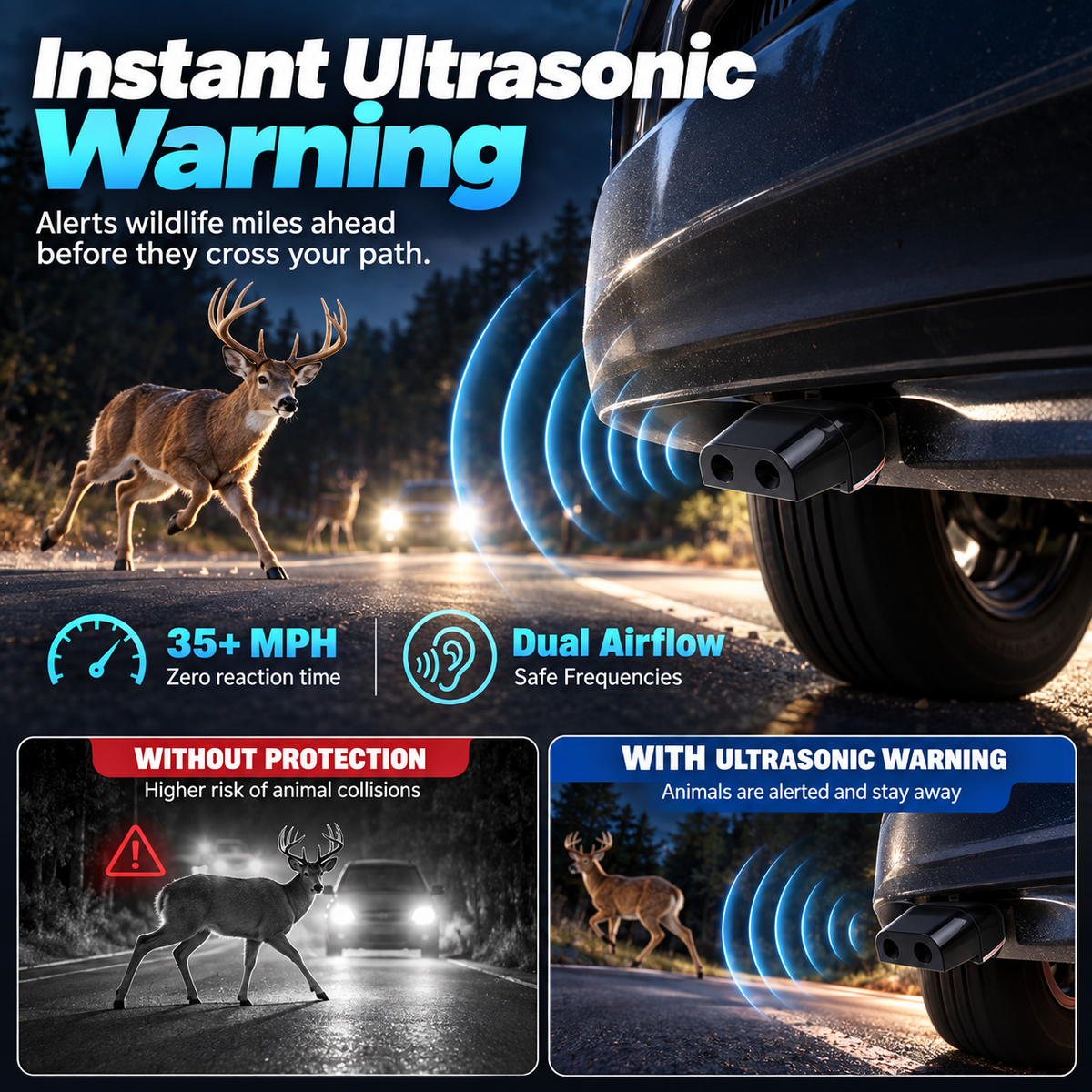 🦌 Wind-Powered Wildlife & Deer Warning Whistle for Cars
