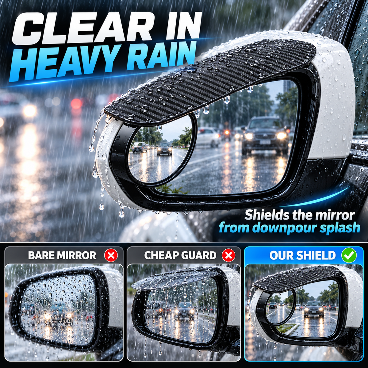 2-Pack Anti-Rain Rearview Mirror Visor & Convex Blind Spot Mirror🌧️