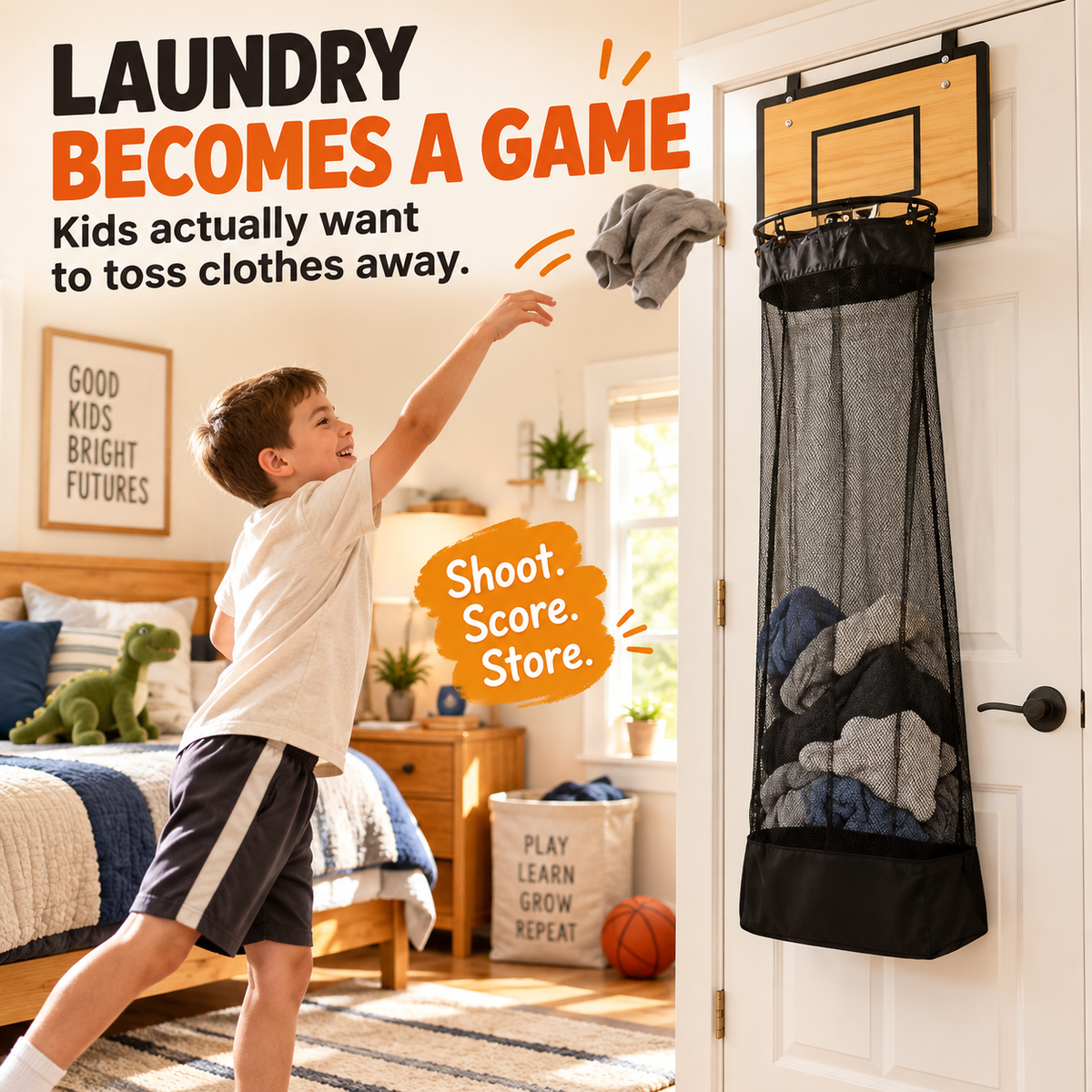 🏀 Slam Dunk Laundry Hamper: Turn Messy Rooms Into Fun!