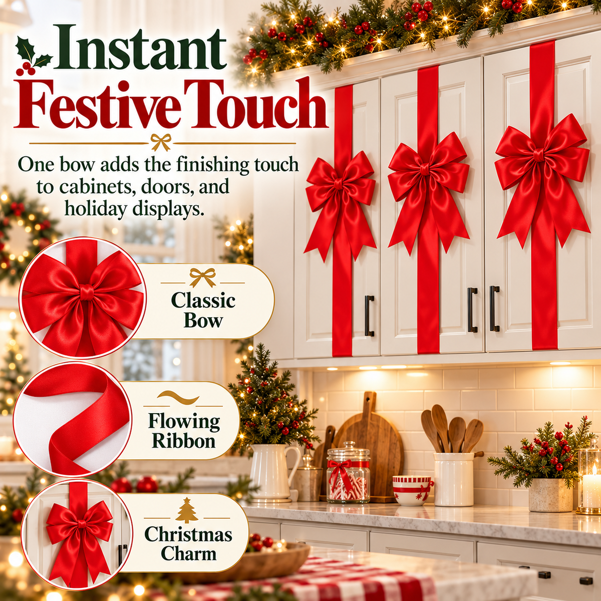 🎀 Christmas Bow & Ribbon Decor Set – Festive Door & Home Decorations