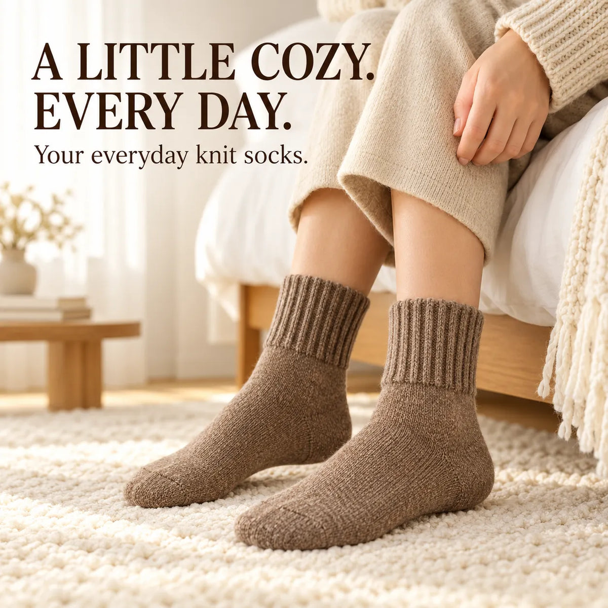 🧦 Women’s Cozy Knit Crew Socks – Ribbed Cuffs & Everyday Neutral Colors 🤎