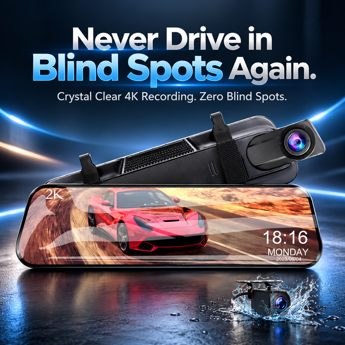 🚗  Full Touch Screen Smart Rearview Dashcam with WiFi & Night Vision