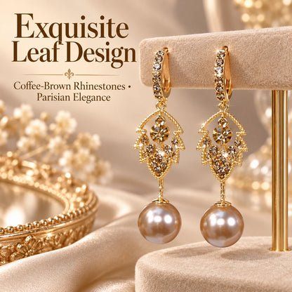 ✨ Elegant Crystal Leaf & Pearl Drop Earrings