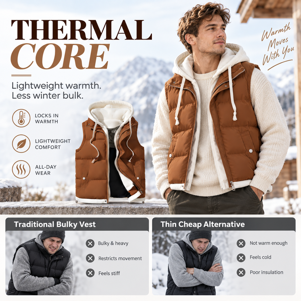 Unisex All-Day Comfort & Style: Layered Hooded Thermal Vest 🍁🕺