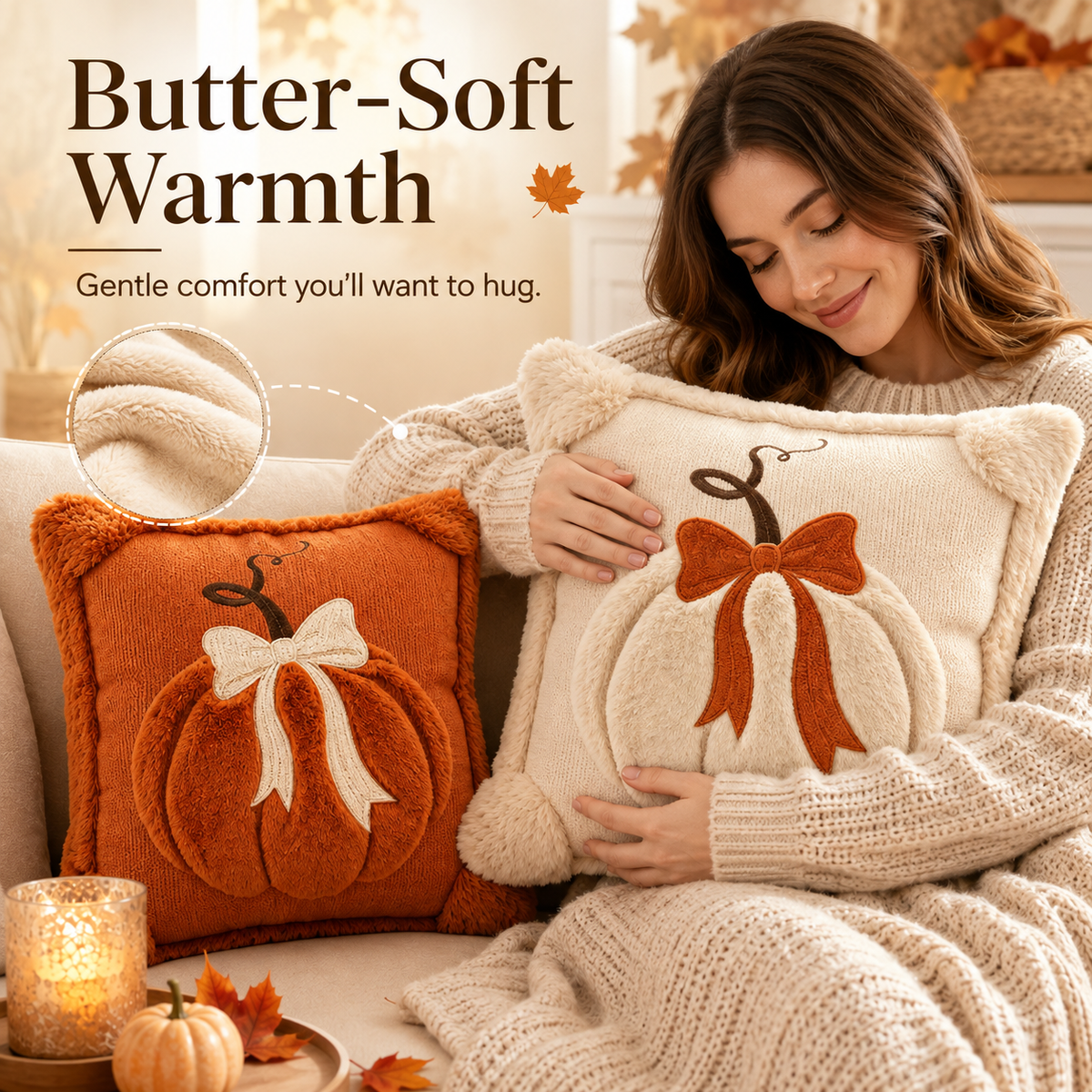 Cozy Pumpkin Bow Throw Pillow Cover 🎃 Perfect Autumn