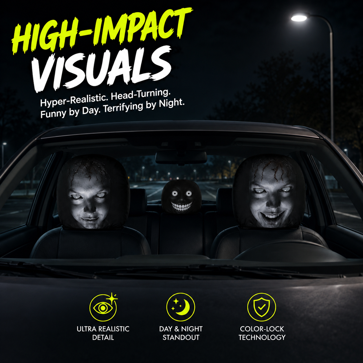【Funny Face Stretch Car Headrest Cover】 🎭🚗