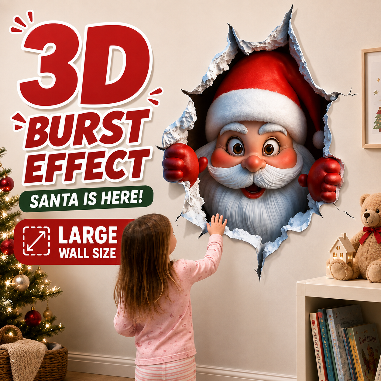 🎅 Bring Christmas Magic Home:  Santa Burst Wall Sticker!