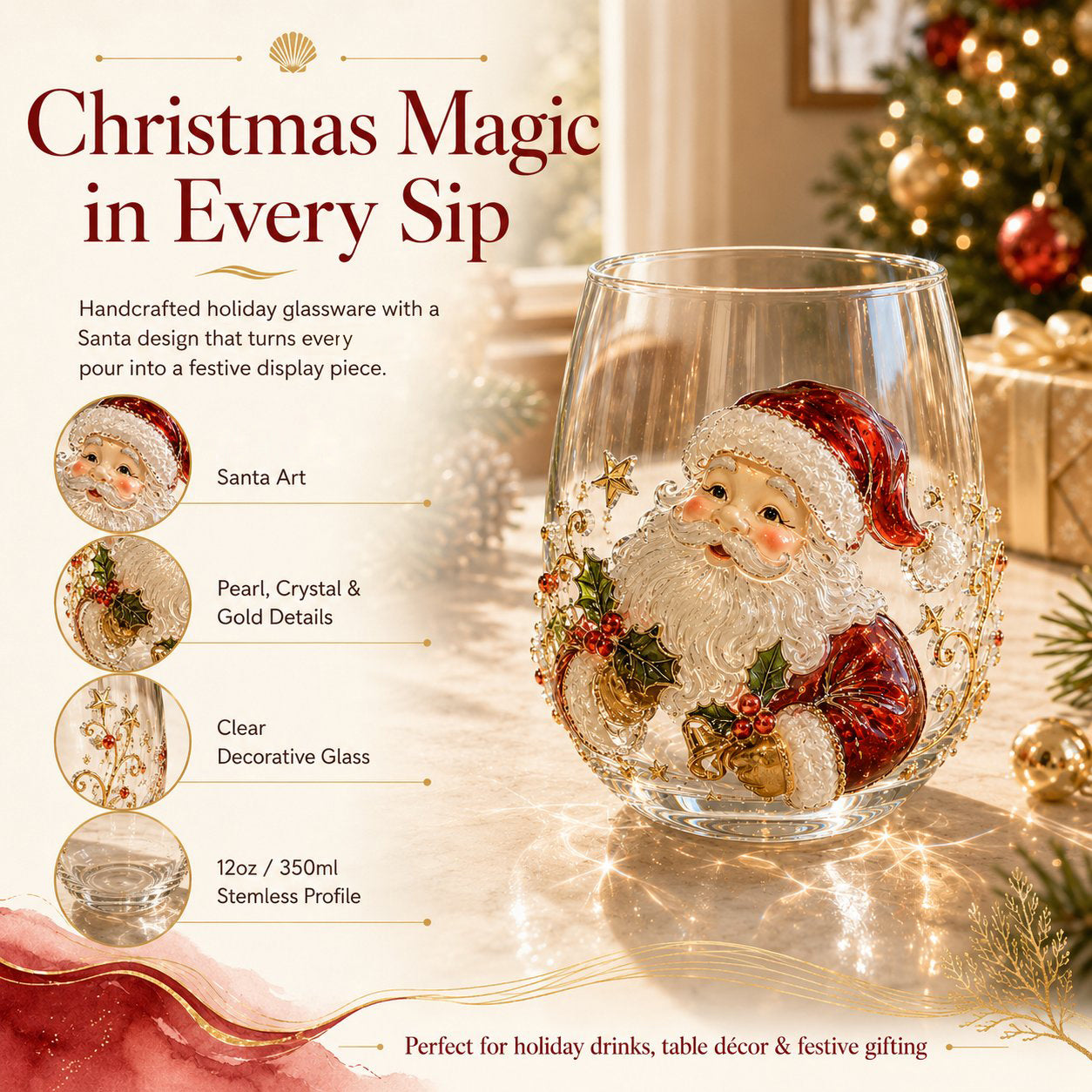 🎄 Luxury Christmas Glass Art Cup – Festive Holiday Drinkware & Premium Gift for Christmas 🎁✨